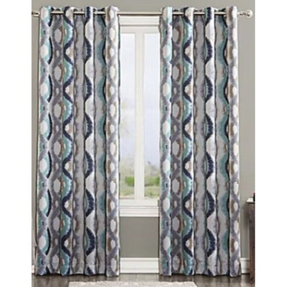 Sun Zero Cortez Watercolor Print Room Darkening Grommet Curtain Panel 54inx95in - Picture 1 of 4